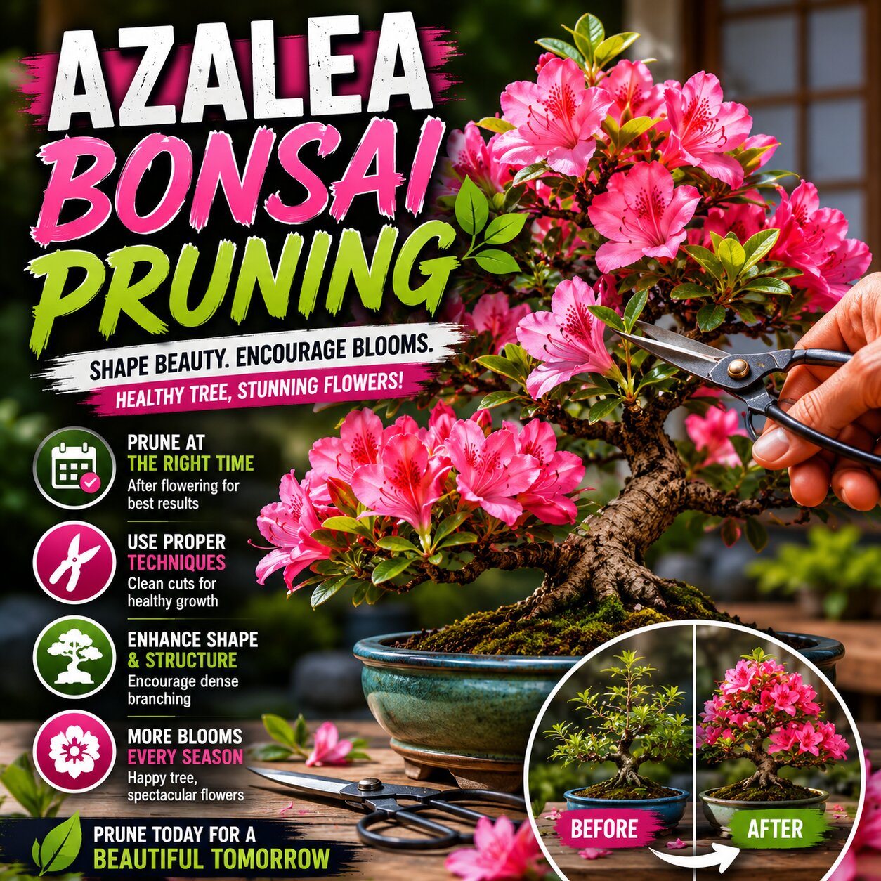 Azalea bonsai pruning