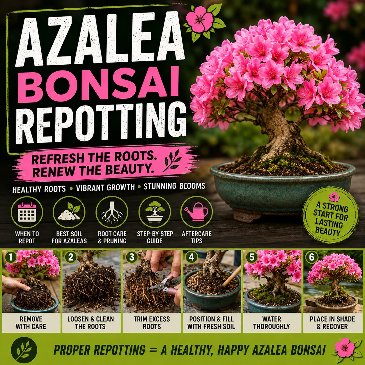 Azalea bonsai repotting