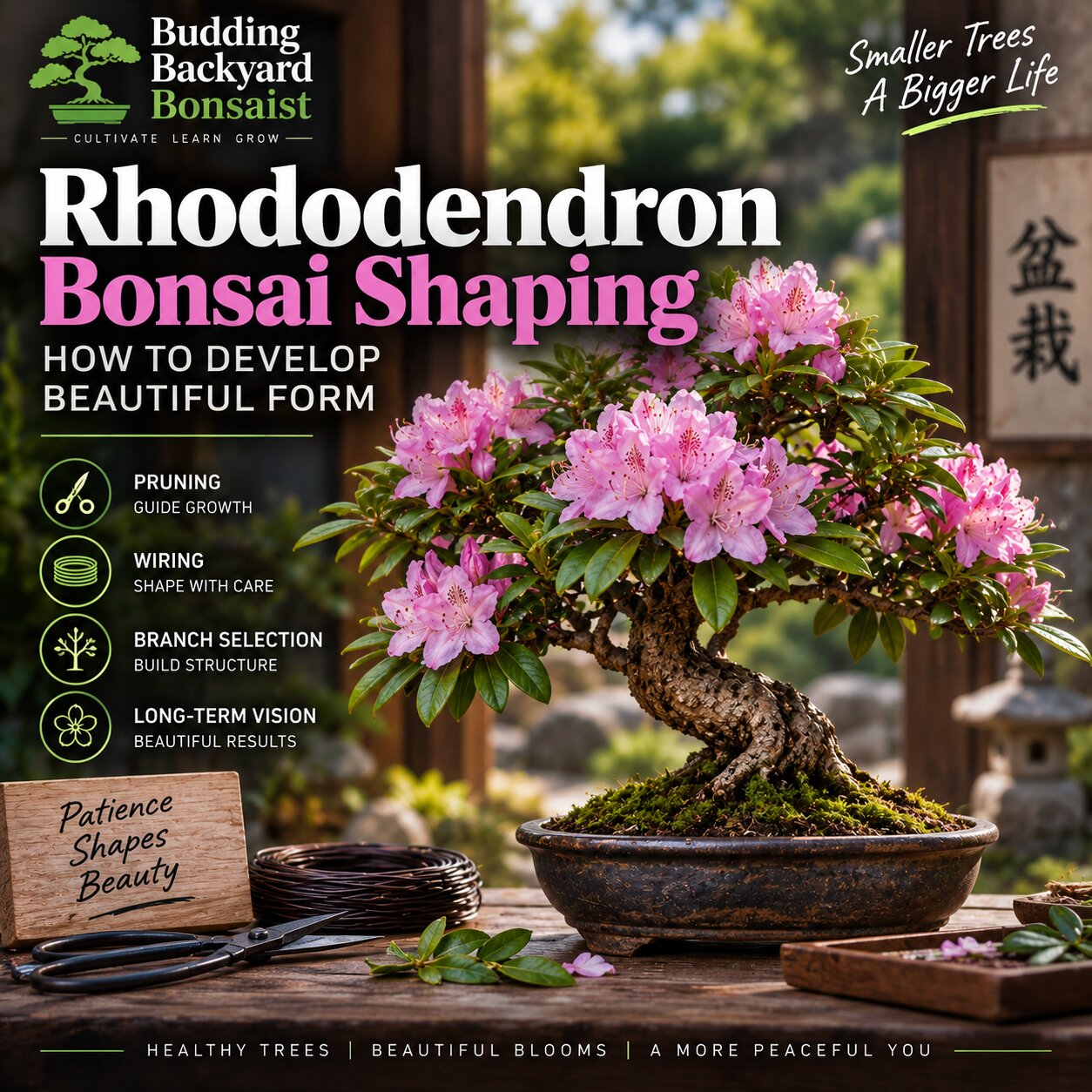 Rhododendron bonsai shaping