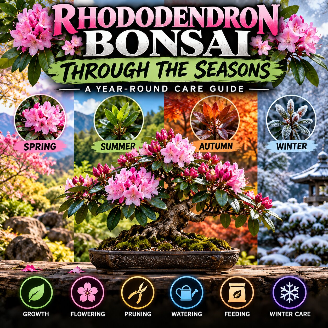 rhododendron bonsai through the seasons
